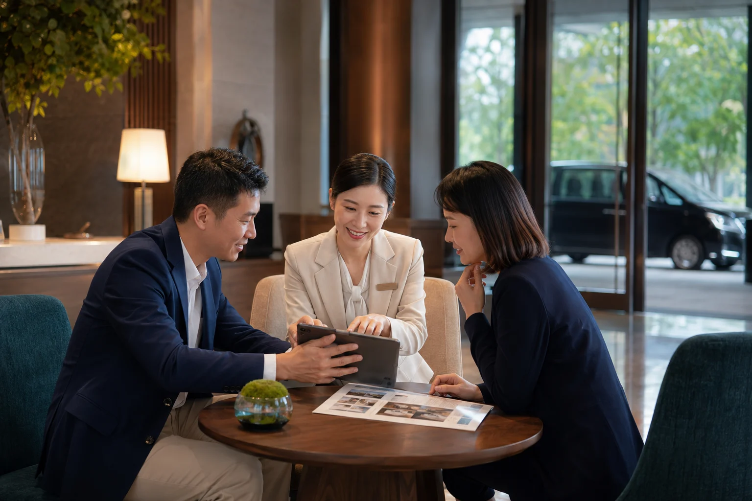 Hospitality and local service partners confirming an international visitor journey